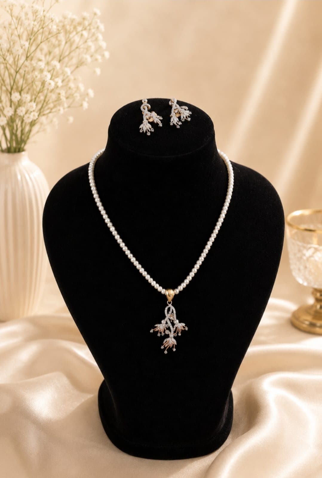 round Pearls set with pendents and earrings